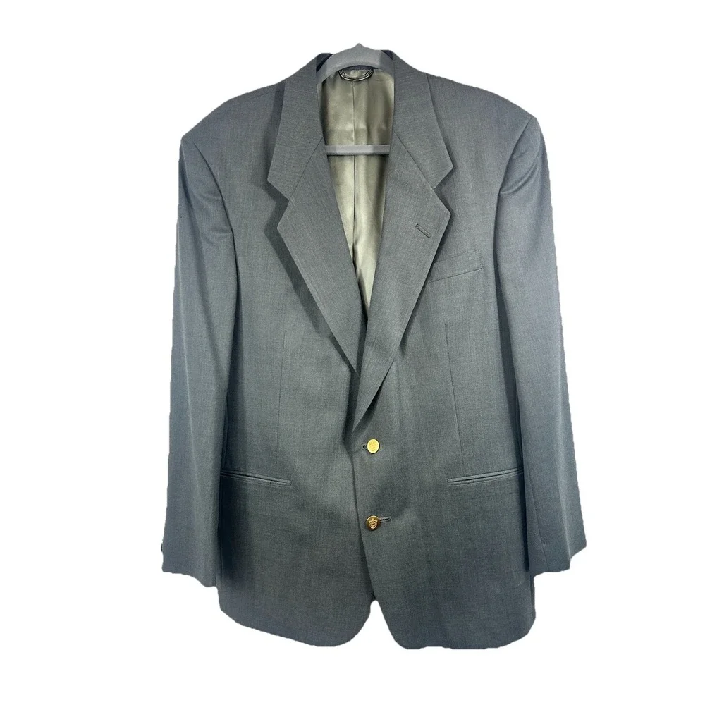 Vintage Christian Dior Monsieur Blazer 44R Gray Gold Crest Buttons 80s‎ USA Made